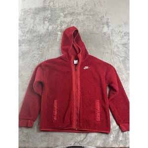 Nike Boys Jacket Youth Large Red Sherpa Fleece Full Zip Hoodie